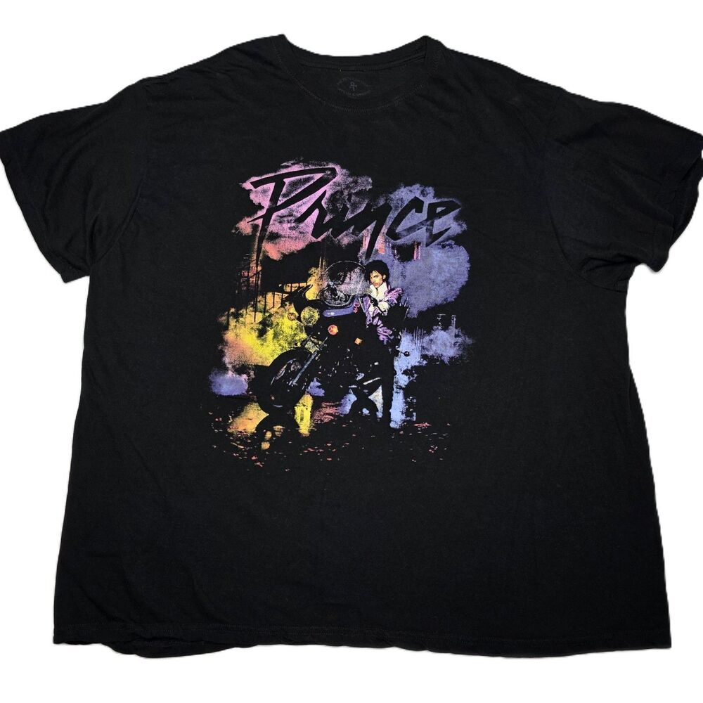 Prince Purple Rain Graphic T-Shirt 2XL Black Cotton Short Sleeve Band Tee Album